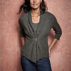 Neiman Marcus Grey Cashmere Buckle Cardigan with Shawl Collar Size M